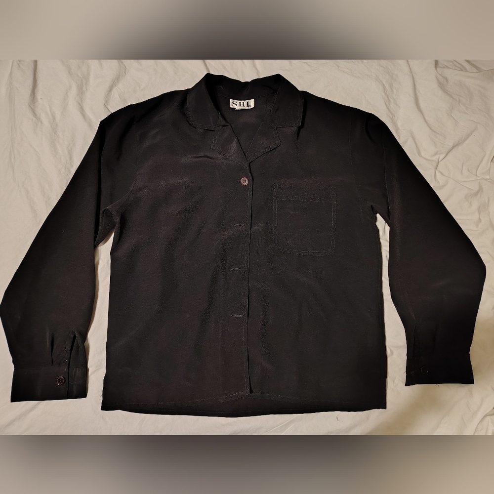SHI Brand, Woman's Black Button-Up Shirt, Size 8